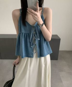 綁帶牛仔背心
