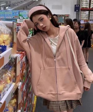 拉鍊連帽大版棉外套