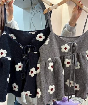 綁帶花花背心 / 灰