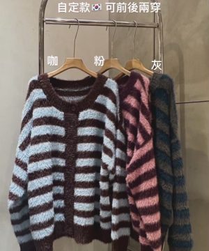 慵懶橫條寬鬆針織上衣