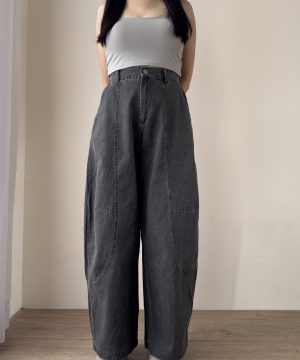 夏天薄款水洗彎刀褲  深灰