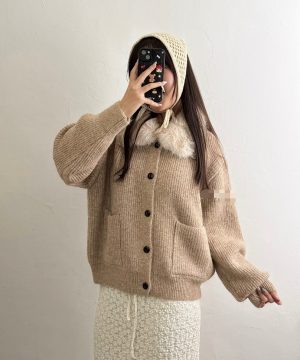 毛毛領針織排扣外套 / 4色